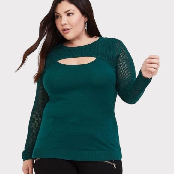 Torrid Pullover Slit Front Sweater Emerald Green NWT Size 1 US 1X (14-16) - Picture 1 of 10
